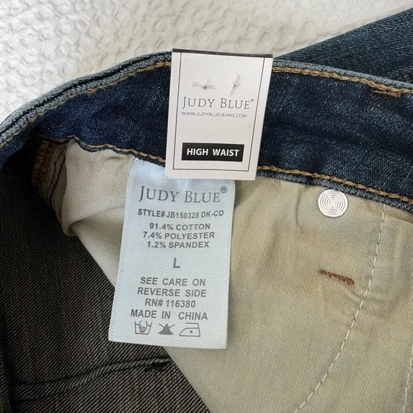 Judy Blue High Waist Tummy Control Cutoff Shorts Dark Wash Raw Hem NWT L - Picture 5 of 12